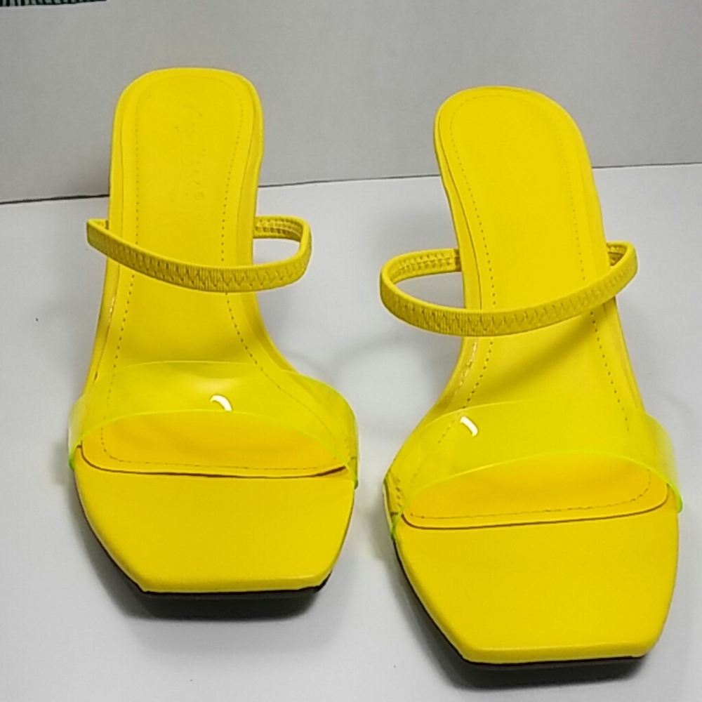 🆕Neon Yellow Slip On Double Band Vamp Mule Heel🆕 - Picture 3 of 7